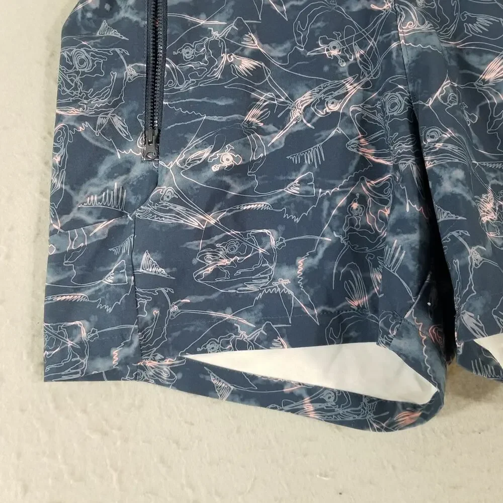 Columbia PFG Shorts Mens Large Blue Fish Print Performance Quick Dry Swim Trunks